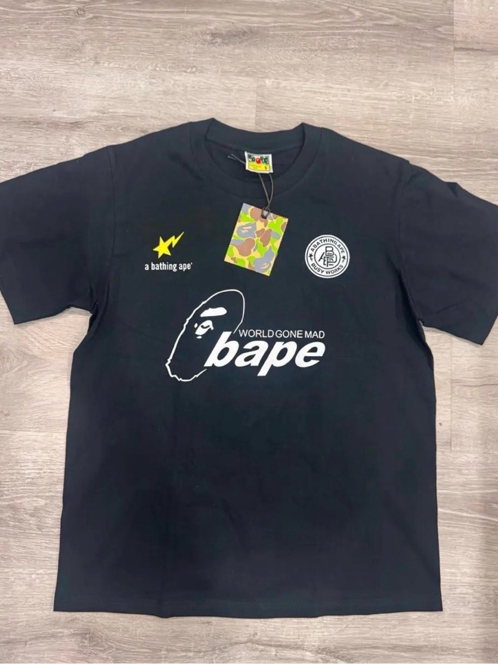 Bape Black Tee with White Logo and Yellow Accents - Kids